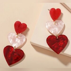 2/$30 Pink, Red and White Heart Drop Earrings NEW